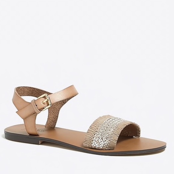 Women’s J Crew Raffia Tan & Silver Ankle Strap Sandals size 9 Ankle Strap Buckle
